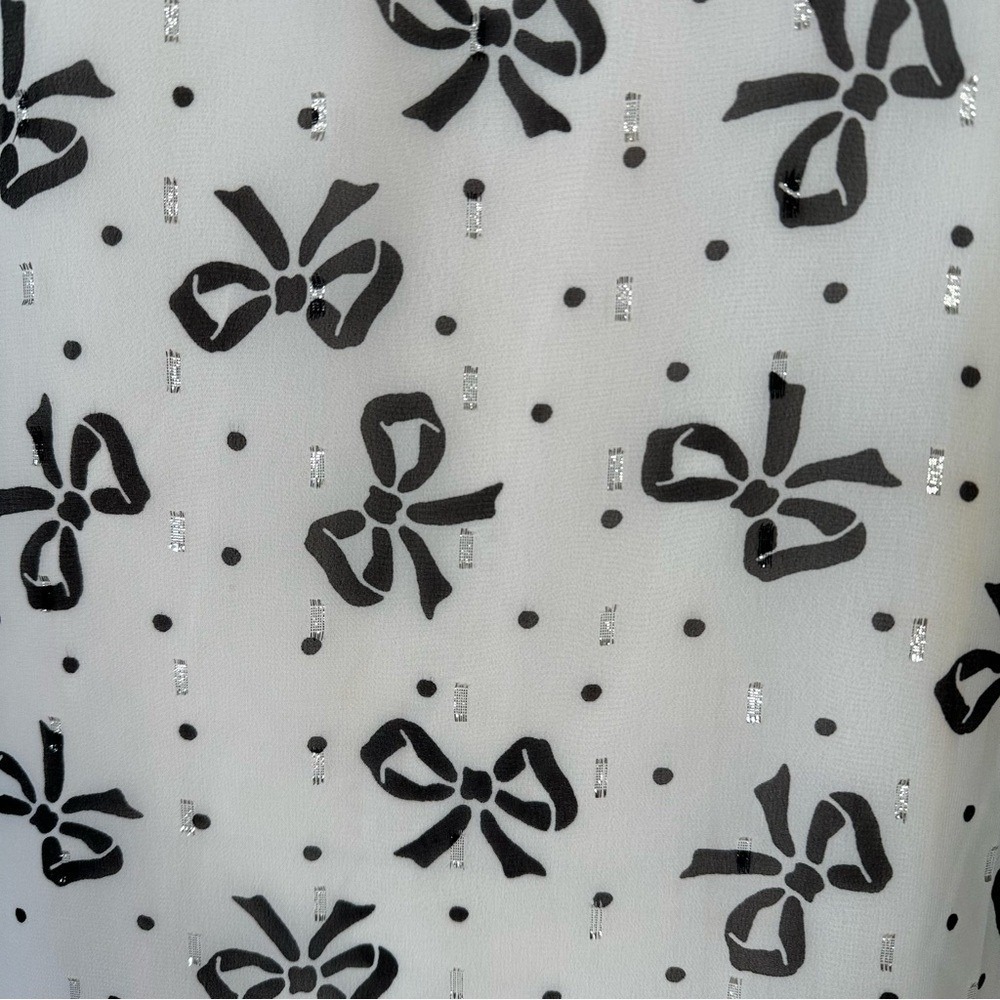 Talbots Blouse Plus Size Women's XL Sheer Long Sleeve Black White Bow Print - Picture 4 of 10